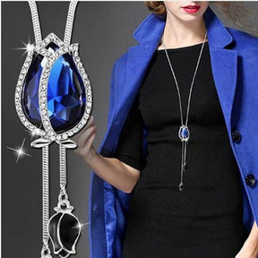 Collier Femme Long Gray Crystal Necklaces & Pendants for Women Round Statement Necklace