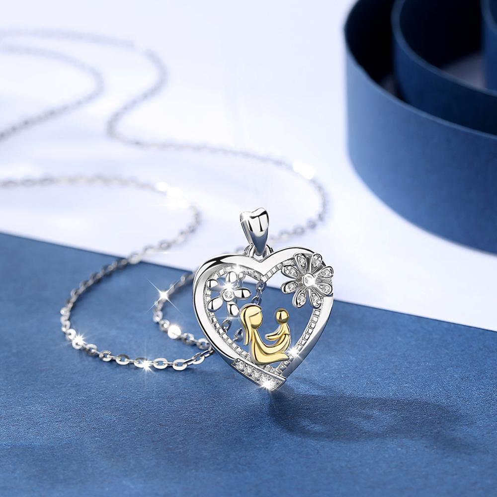 Golden Mom Hold Baby Crystal Heart Pendant daughter Necklace for Women Jewelry