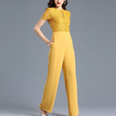 Lace Jumpsuit for Women 2022 Summer Short Sleeve Chiffon Wide Leg Rompers