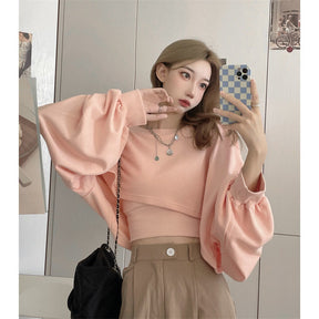 Autumn Two Piece Suit Hoodies Women Loose Bat Sleeve Tops Fashion Popular Crop Sweatshirts+Camis