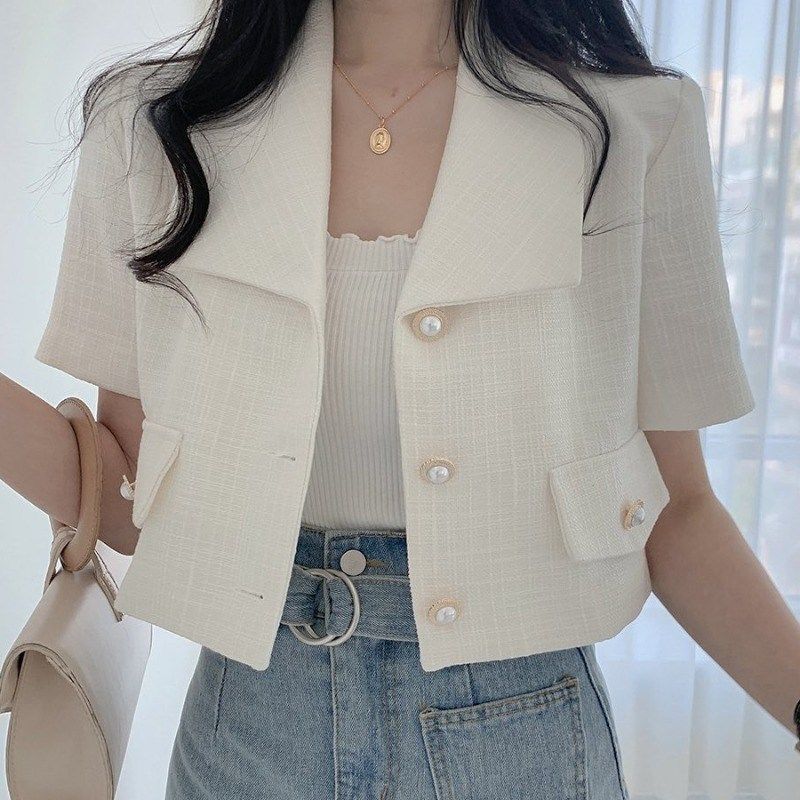 Blazer Short Women 2022 Summer Loose White Jackets Office Ladies