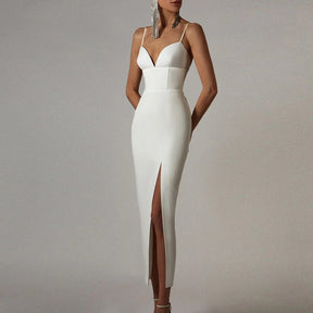 Summer Women White Bodycon Bandage Long Dresses Sexy V Neck Spaghetti Strap Evening