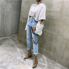 Frauen Streetwear Loose Female Denim Jeans Knöpfe Reißverschluss Damenhose