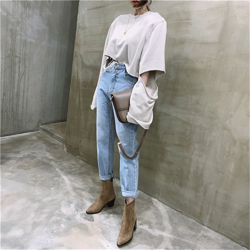 Donna Streetwear Jeans donna allentati in denim con bottoni Cerniera Pantaloni da donna