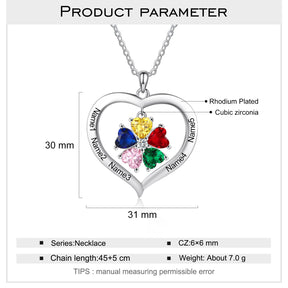 Personalized Heart Name Necklace with 1-8 Engraving Birthstone Pendant