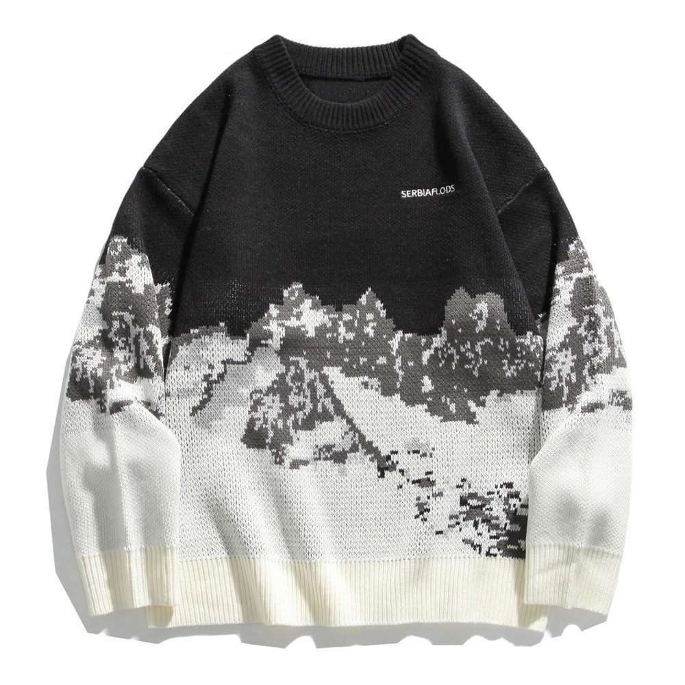 Hip Hop Snow Mountain Knitted Jumper Sweaters Streetwear