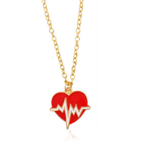 Red Heart Necklace Black/White Color Heartbeat Wave Heart Pendant Necklace