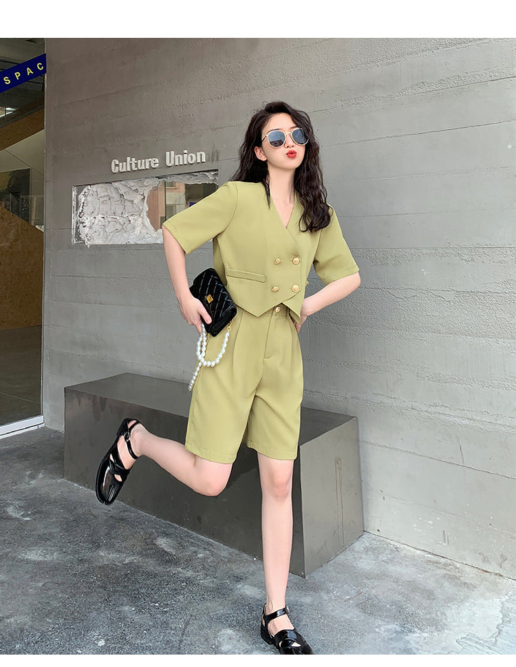 Fashion Office Short Sets Women Korean Loose Two Piece Suits Summer Thin