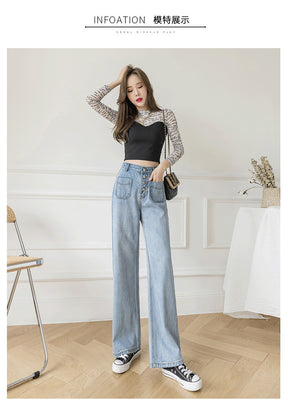 Women's Loose Straight Denim Trousers Female High Waist Wide Leg Pants high street