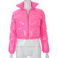 Faux PU Leather Y2K Bubble Puffer Winter Warm Jacket Women Long Sleeve Coats