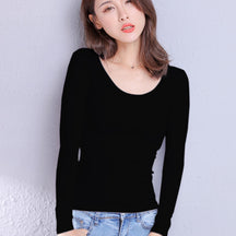 Cotton Women's T-shirt Long-sleeved Solid Color Women T-shirts Leisure Woman T shirt