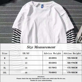 Fake Two Striped Color Matching Stitching Long Sleeve Women  T-shirt Hip Hop Style Bottoming Shirt