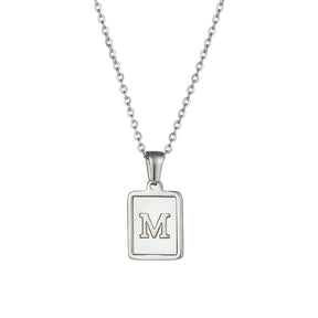 18K Golden Chain Necklaces Male Square Natural Shell Initial Letters Pendant Stainless Steel Jewelry