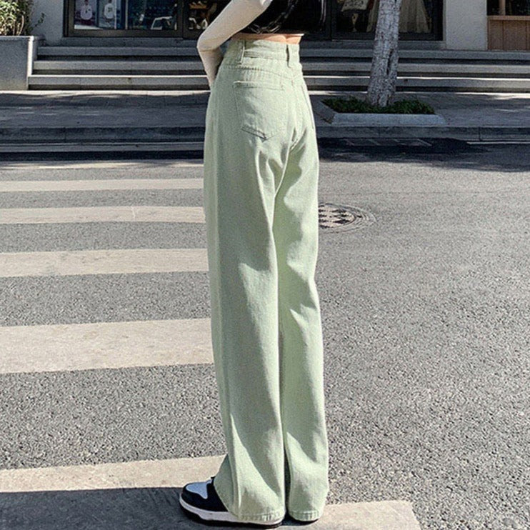 Spring Women Long Jeans Trousers Wide Leg Ladies Floor-Length Pants