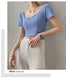 French Clavicle Square Collar Tops Women High Waist Croped Top Short Sleeve T-shirt Female