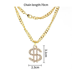 Hip Hop Rap Gold Color US Dollar Pendant Necklace Chain Accessories