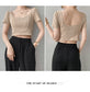 French Clavicle Square Collar Tops Women High Waist Croped Top Short Sleeve T-shirt Female