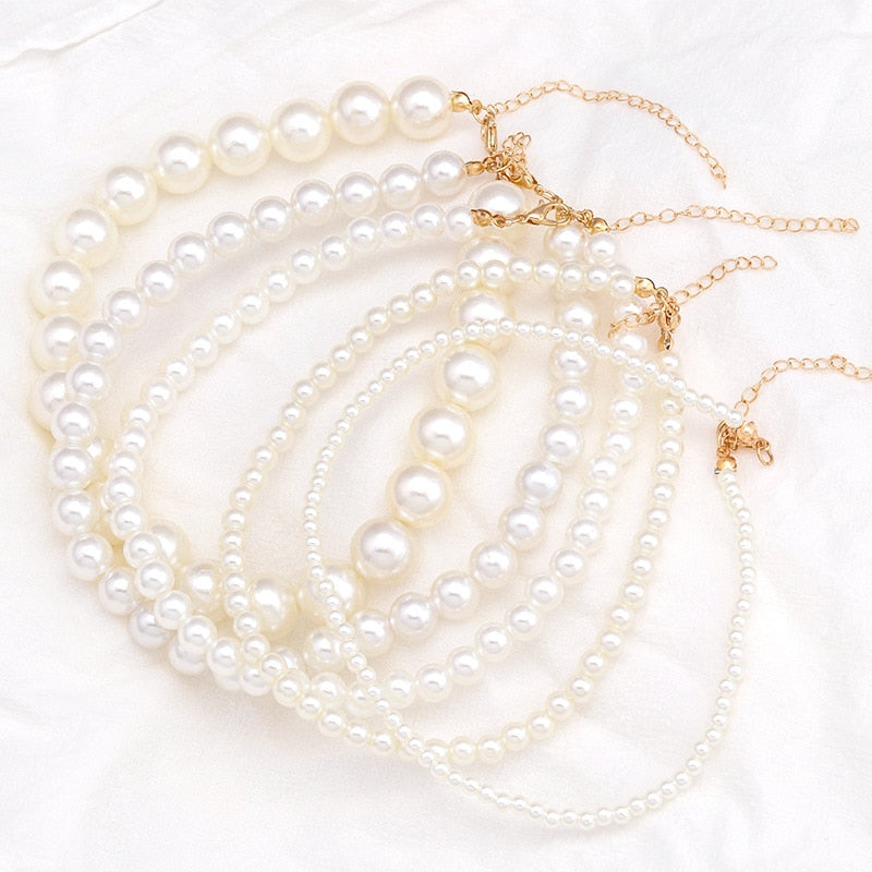 Big White Imitation Pearl Beads Choker Clavicle Chain Necklace For Women Wedding Jewelry