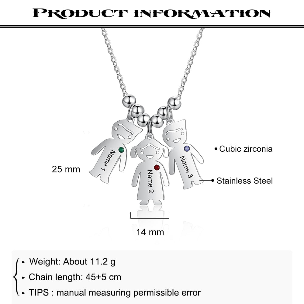 Boy Girl Pendant Name Necklace Customized Birthstone Jewelry Gift