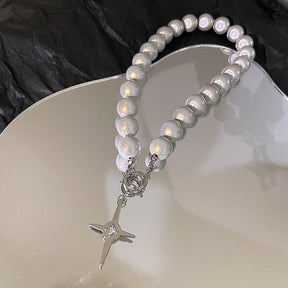 Perline luminose Collana con cuciture di perle Girocollo Croce Ciondolo Clavicola Gioielli per feste dolci