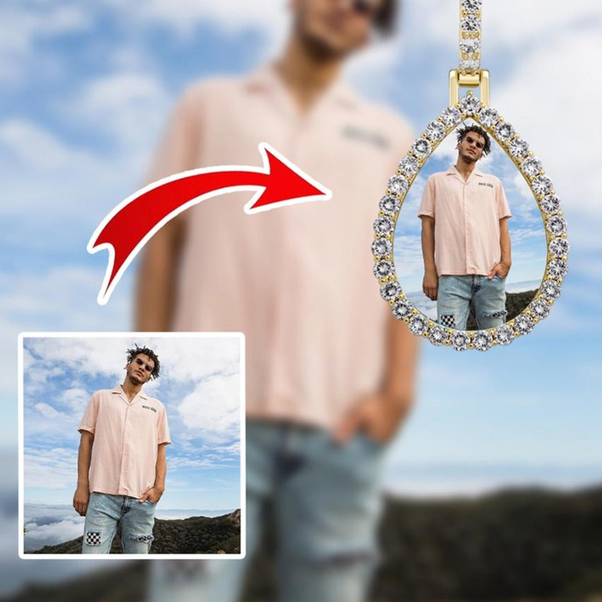 Collana con ciondolo medaglia a forma di goccia con ciondolo fotografico personalizzato Gioielli hip-hop