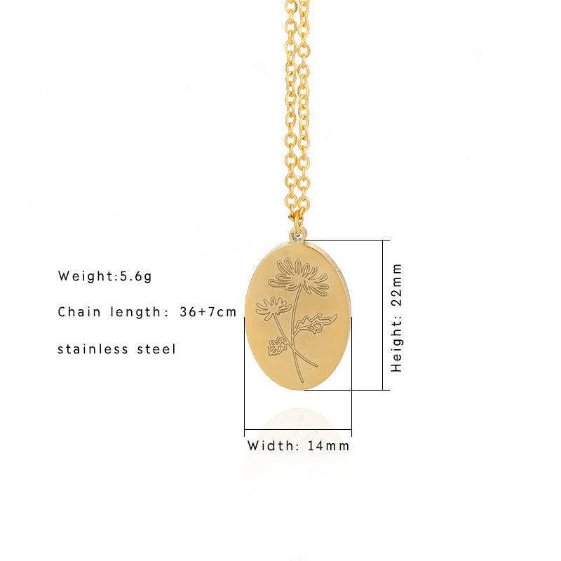 Birth Mother Flower Neckalce New Month Necklace For Mom Gold Color Oval Pendant Necklace