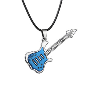 Love Music Exquisite Guitar Shaped Pendant Leather Rope Clavicle Chain Jewelry