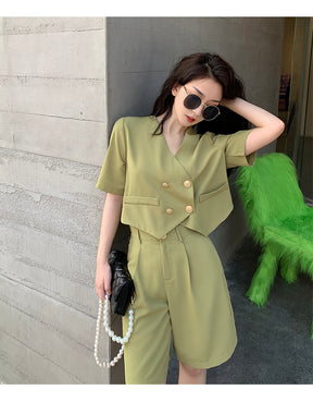 Fashion Office Short Sets Women Korean Loose Two Piece Suits Summer Thin