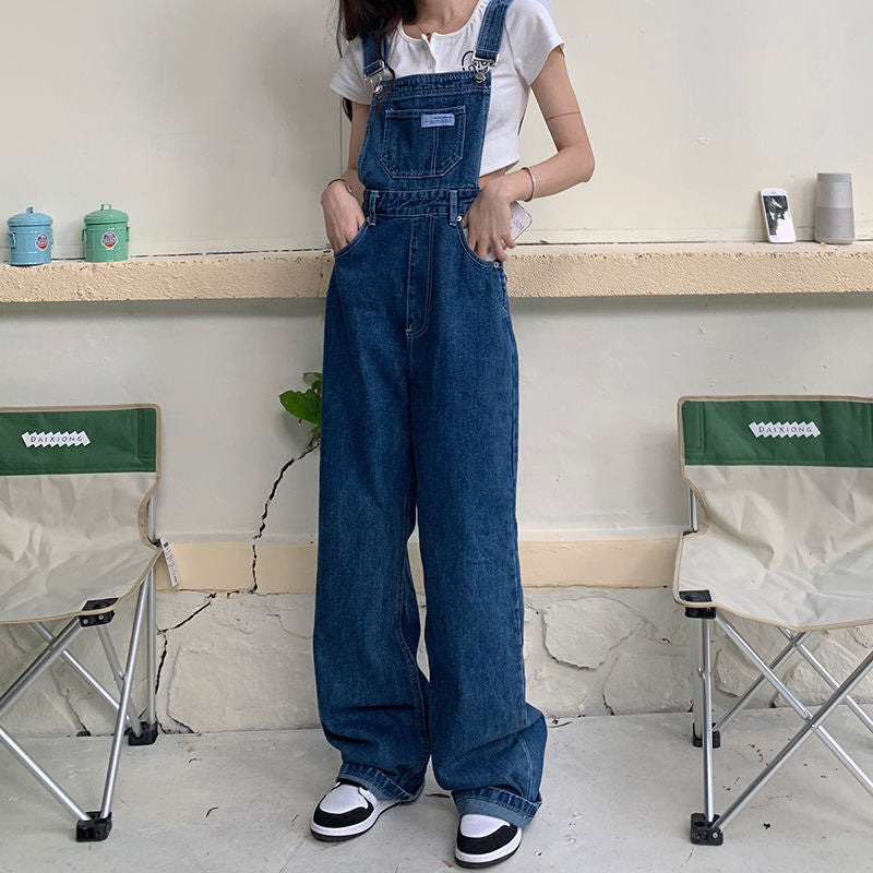 Denim-Overall Damen Baggy Jeans Jumpsuits Hohe Taille Weites Bein Overalls Hose