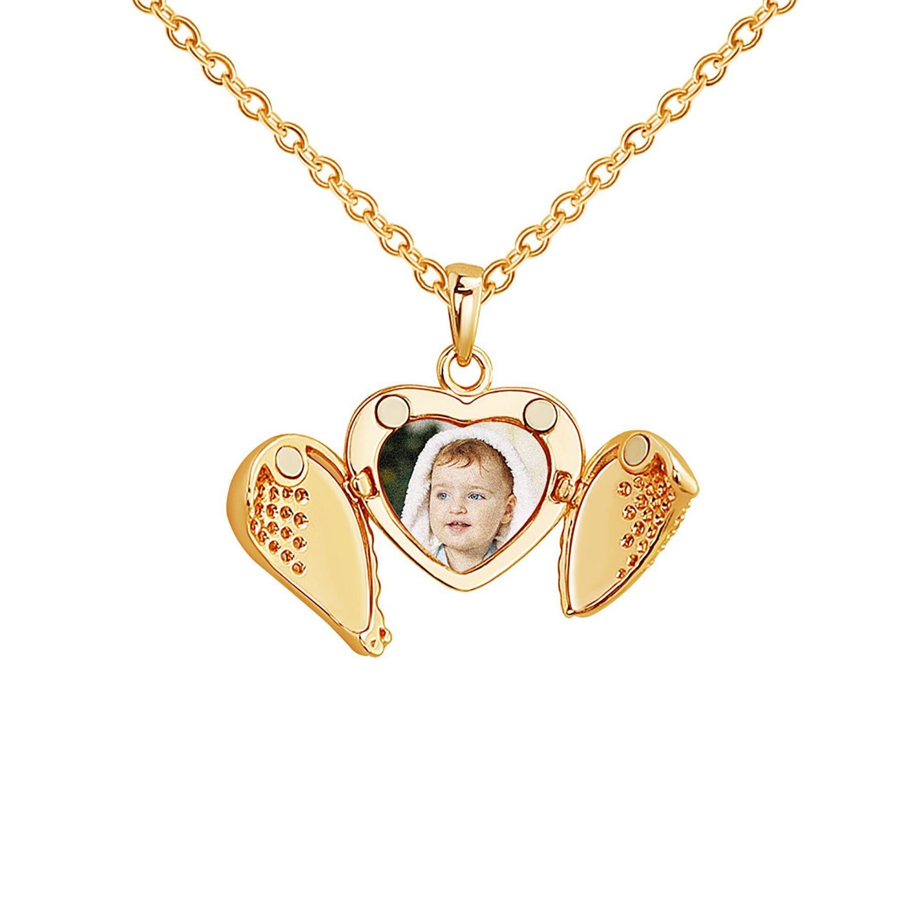 Personalize Heart Locket Necklace Plated Rose Gold Silver Color Angel Wing Shape Custom Photo Pendant