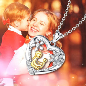 Golden Mom Hold Baby Crystal Heart Pendant daughter Necklace for Women Jewelry