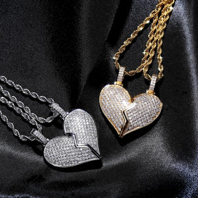 Heart Broken With Magnet Iced Out Pendant Necklace Mens/Women Hip Hop Gold Silver Color Jewelry