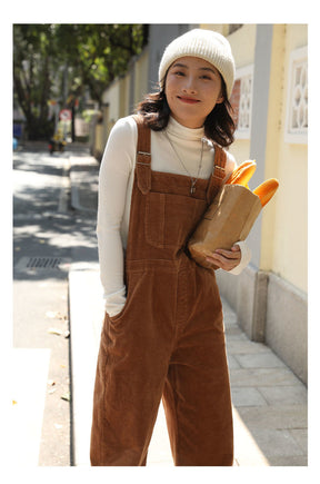 Brown Corduroy Jumpsuits Women Autumn Straight Baggy Loose Casual Wide Leg Trousers Female