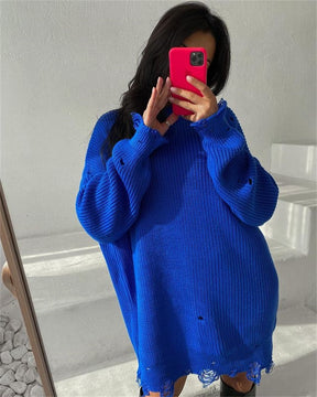 O collo oversize mini maglione lavorato a maglia da donna abiti larghi autunno inverno manica lunga