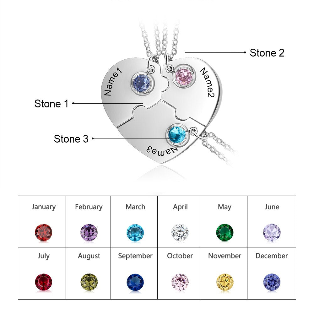 3 teile/satz Personalisierte Herz Geburtsstein Bester Freund Halskette