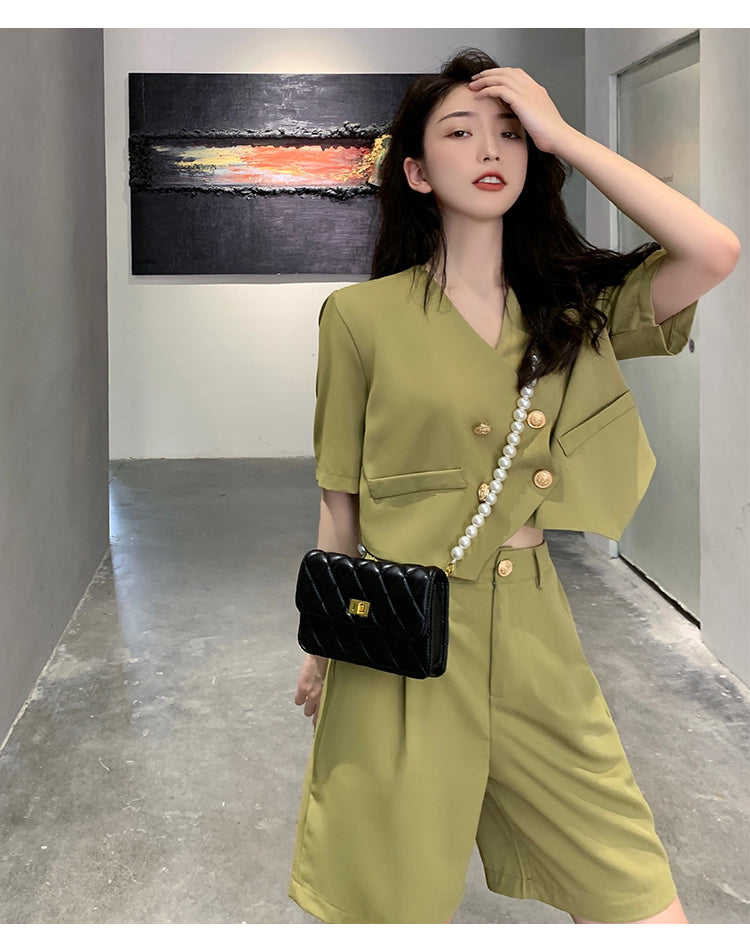 Fashion Office Short Sets Women Korean Loose Two Piece Suits Summer Thin