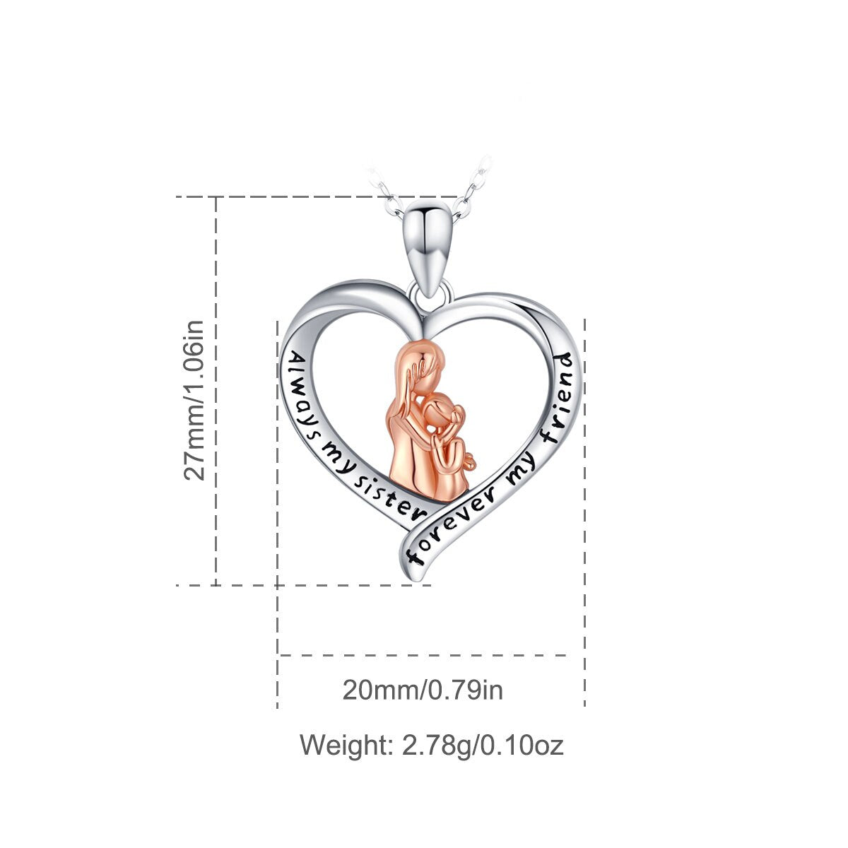 925 Sterling Silver Good Sister Heart Pendant Good Friend Rose Gold necklace jewelry for Sisters Valentine's Gift