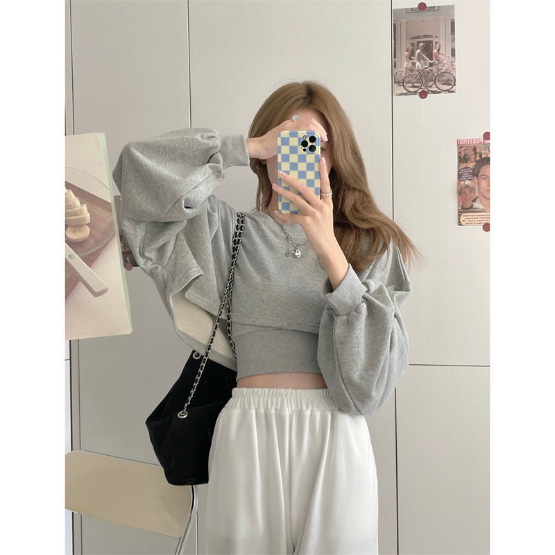 Autumn Two Piece Suit Hoodies Women Loose Bat Sleeve Tops Fashion Popular Crop Sweatshirts+Camis