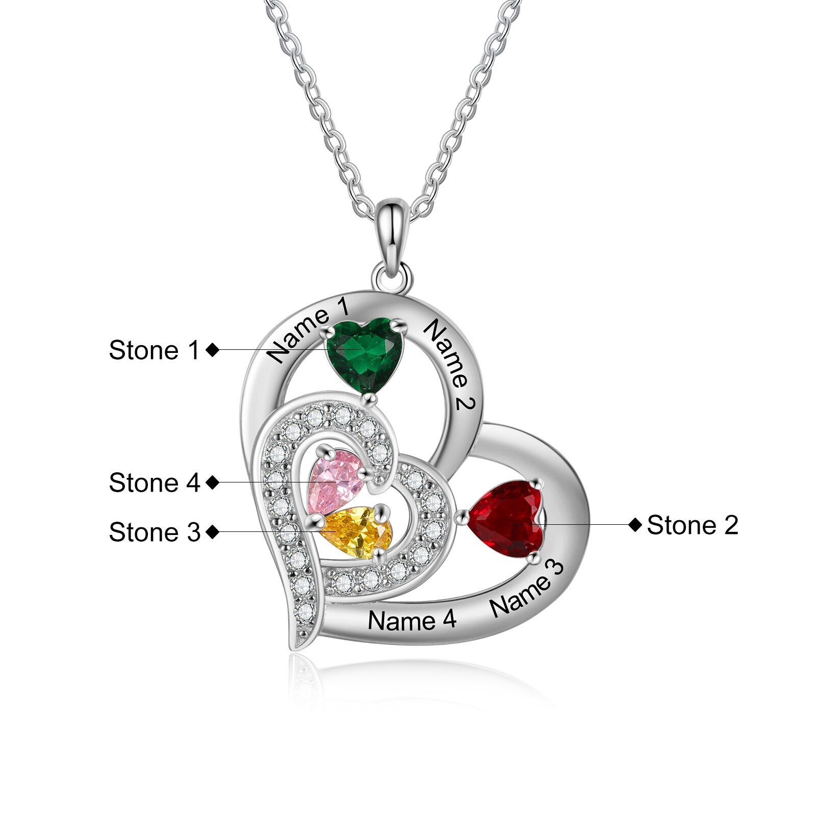 Personalisierte 1-6 Name Gravur Herz Anhänger DIY Birthstone Halskette