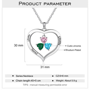 Personalized Heart Name Necklace with 1-8 Engraving Birthstone Pendant