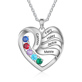 2-5 Names Customized Birthstone Fashion Memorial Heart Necklace