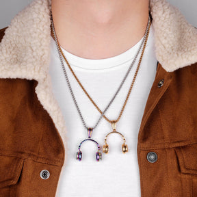 Headset Earphone Gold Mens Long Necklaces Pendants Chain Hip Hop for Boy Male Creativity Gift