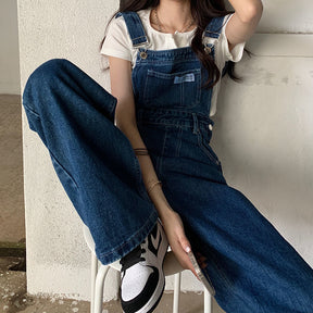 Denim Jumpsuit Women Baggy Jeans Jumpsuits High Waist Wide Leg Overalls Trousers