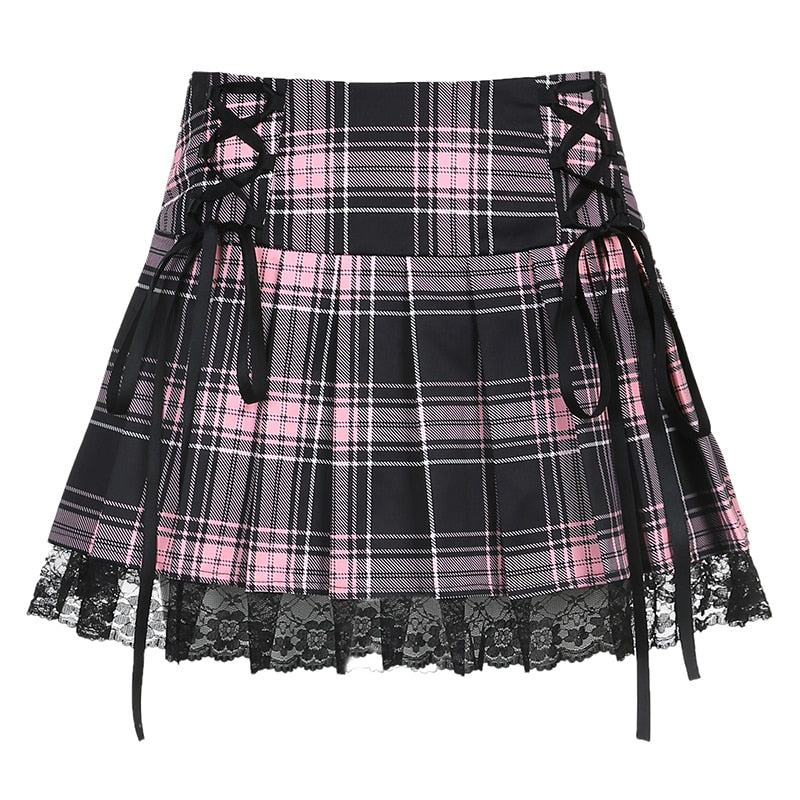 Skirts Pleated Skirt Lace Up Sexy Mini Punk Skirt Gothic Black Skirt Jupe Femme