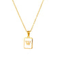 18K Golden Chain Necklaces Male Square Natural Shell Initial Letters Pendant Stainless Steel Jewelry