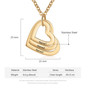3 Namen Herz-Anhänger-Halskette Kundengebundene Halskette