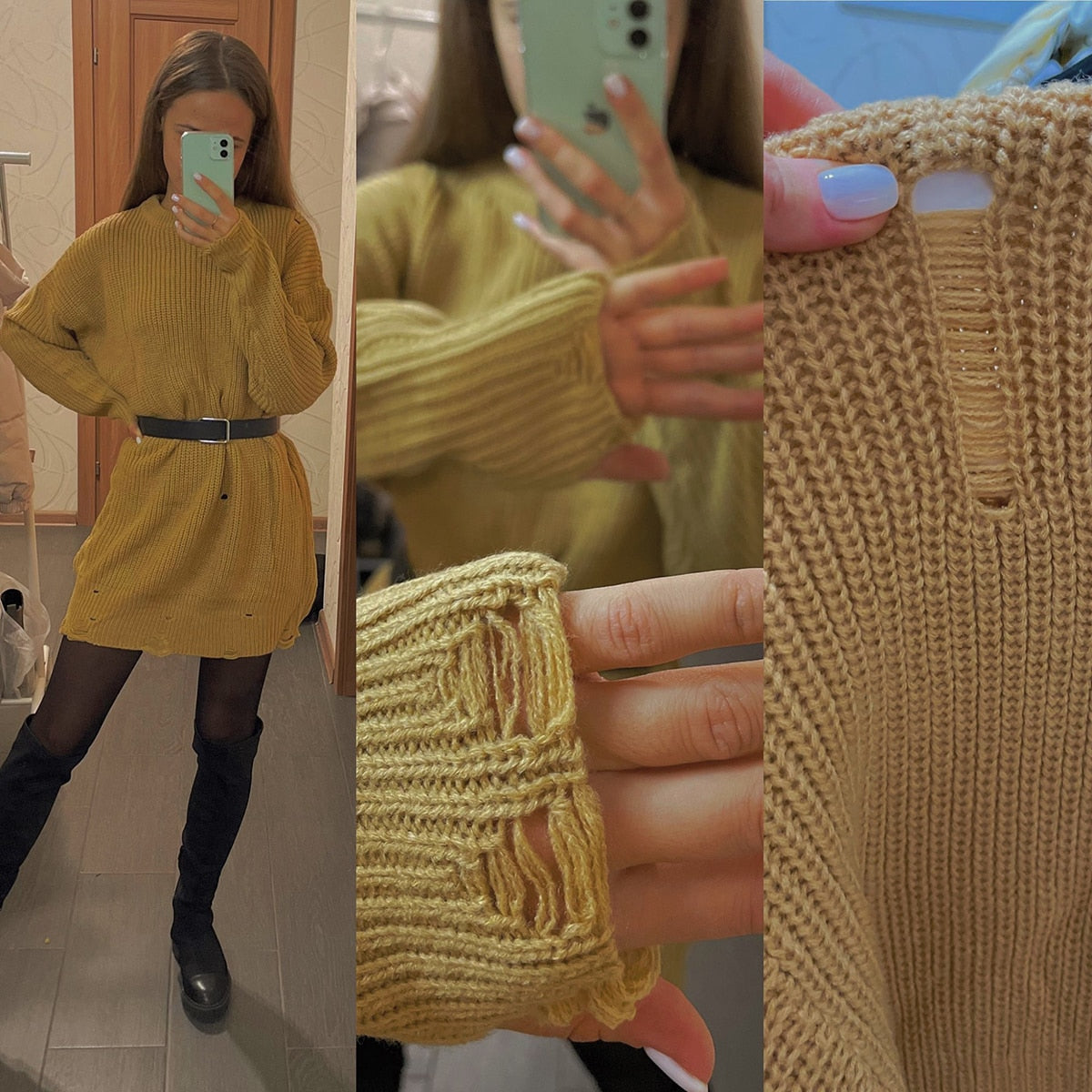 O collo oversize mini maglione lavorato a maglia da donna abiti larghi autunno inverno manica lunga