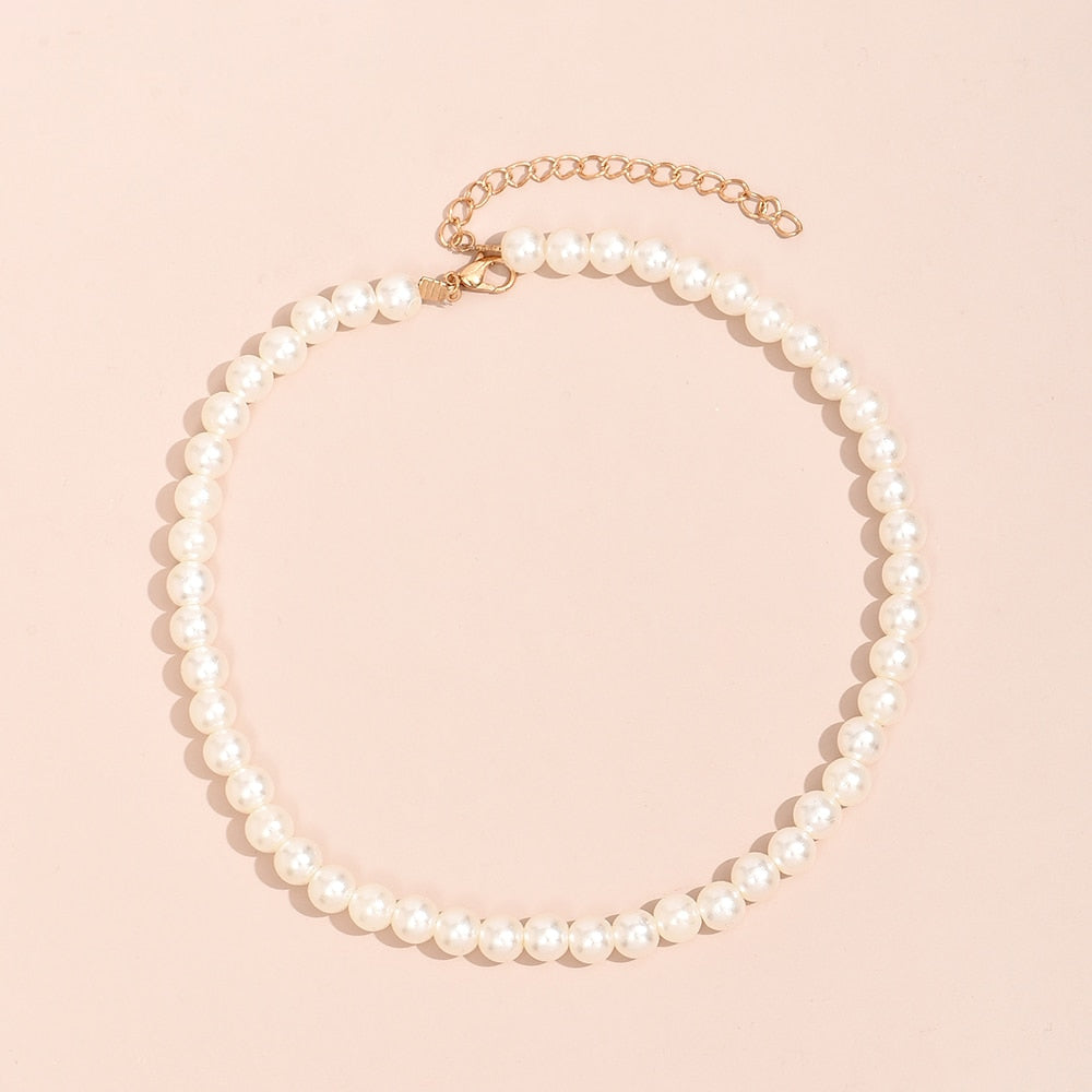 Trend Jewelry Wedding Big Pearl Necklace For Women Fashion White Imitation Pearl Choker