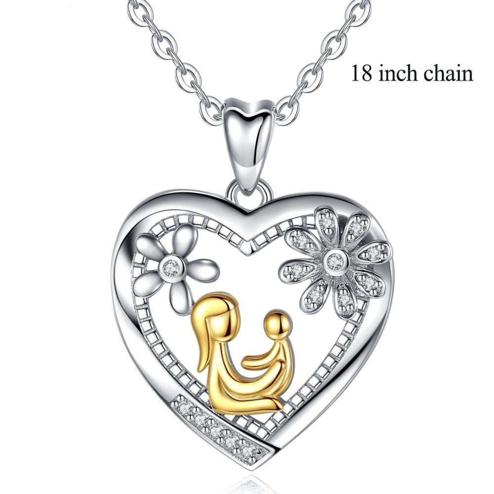 Mom Hold Kind Anhänger Herz Blume Charm Halsketten Edlen Schmuck