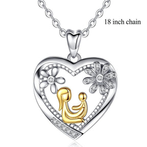 Mom Hold Child Pendant Heart Flower Charm Necklaces Fine Jewelry